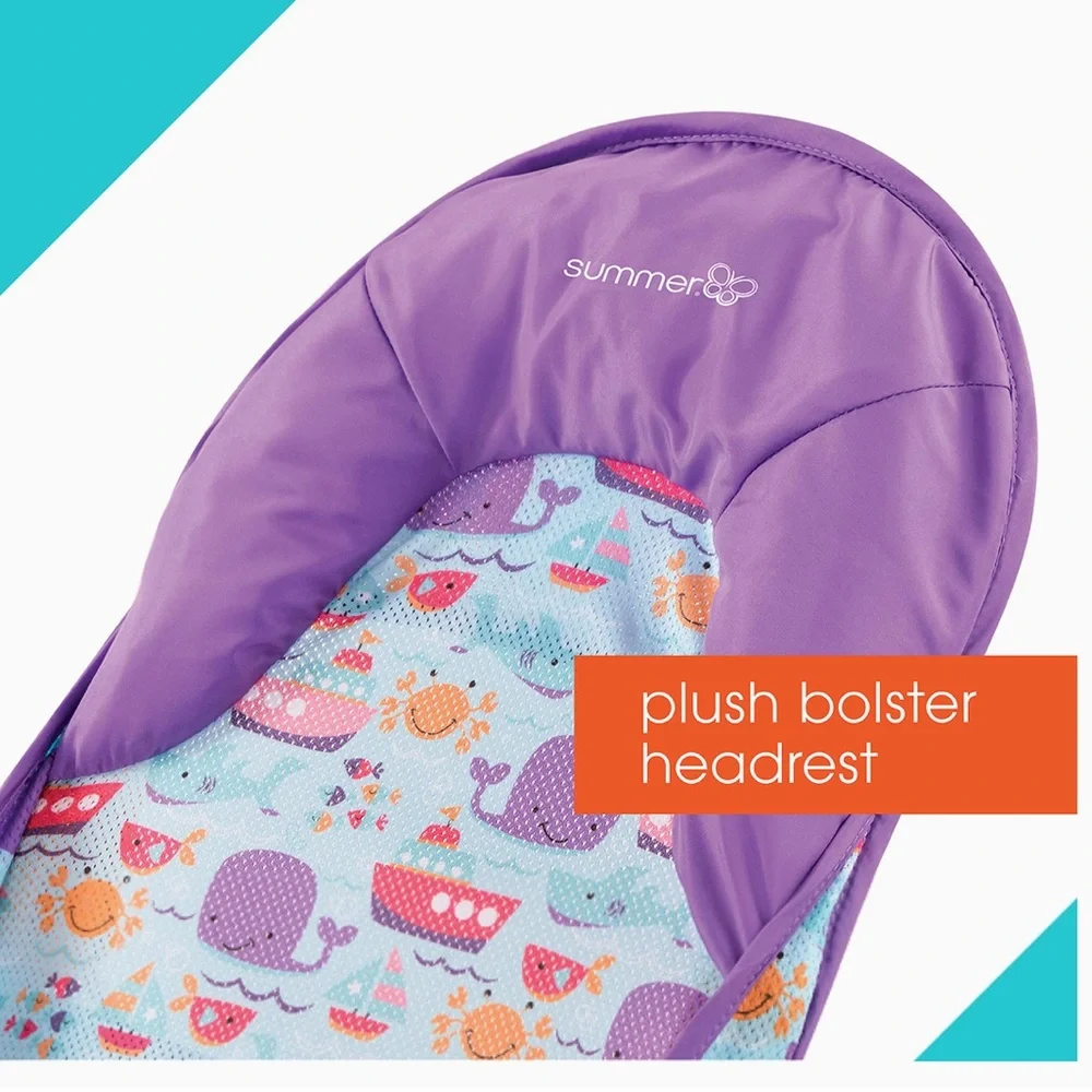 •SUMMER•INFANT DELUXE BABY PERFORATED MERMAID BATH SLING W/3 SUPPORT ANGLES EUC